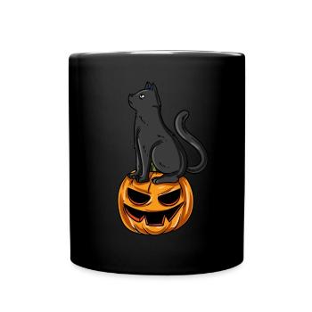 Citrouille chat d’Halloween - Mug uni - noir - Devant