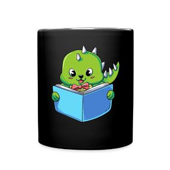 Dinosaur reading a book - Full Colour Mug - black - Front