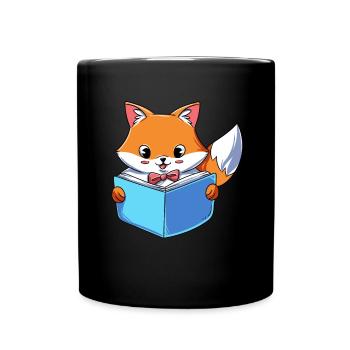 Fuchs liest Buch - Tasse einfarbig - Schwarz - Vorne