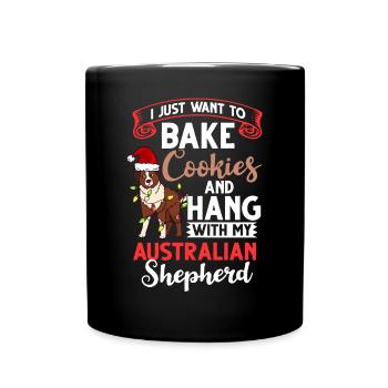 Australian Shepherd Weihnachten Hund Welpe - Tasse einfarbig - Schwarz - Vorne