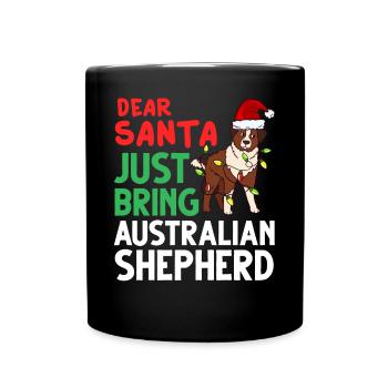 Australian Shepherd Weihnachten Hund Welpe - Tasse einfarbig - Schwarz - Vorne