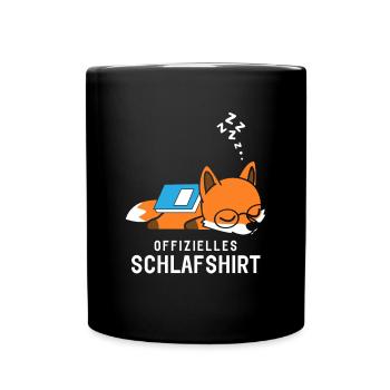 Offizielles Schlafshirt Schlafanzug Fuchs mit Buch - Tasse einfarbig - Schwarz - Vorne
