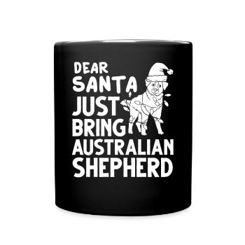 Australian Shepherd Weihnachten Hund Welpe - Tasse einfarbig - Schwarz - Vorne