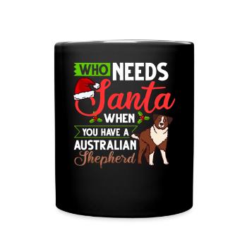 Australian Shepherd Weihnachten Hund Welpe - Tasse einfarbig - Schwarz - Vorne