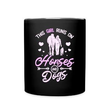 This girl runs on horses and dogs - Full Colour Mug - black - Front