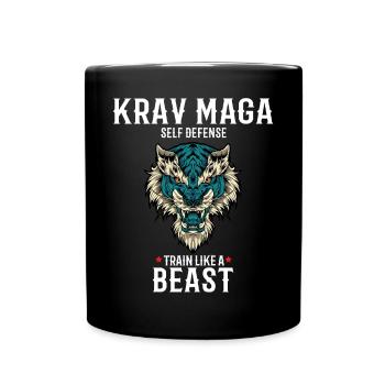 Krav Maga Lion - Trainieren wie eine Bestie - - Tasse einfarbig - Schwarz - Vorne