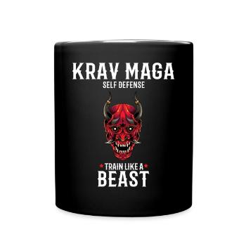 Krav Maga Oni Demon - Trainieren wie eine Bestie - - Tasse einfarbig - Schwarz - Vorne