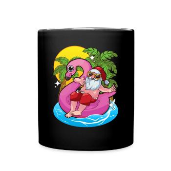 Santa Claus Beach Float Flamingo Weihnachten - Tasse einfarbig - Schwarz - Vorne