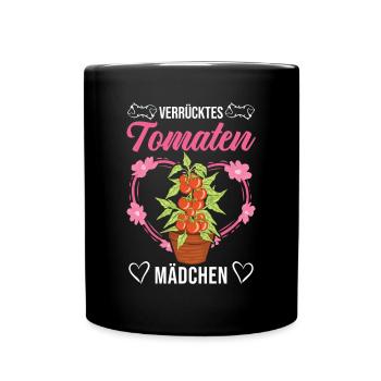Verrücktes Tomaten Mädchen Tomatenzüchterin - Tasse einfarbig - Schwarz - Vorne