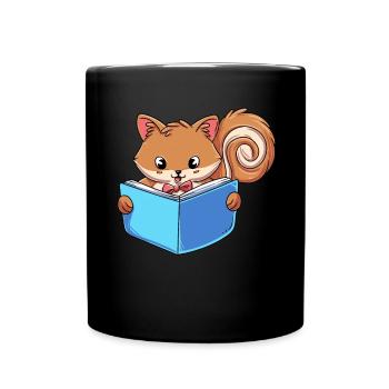 Eichhörnchen Lesebuch - Tasse einfarbig - Schwarz - Vorne