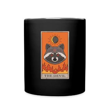Waschbär Teufel Tarotkarte Tarot - Tasse einfarbig - Schwarz - Vorne
