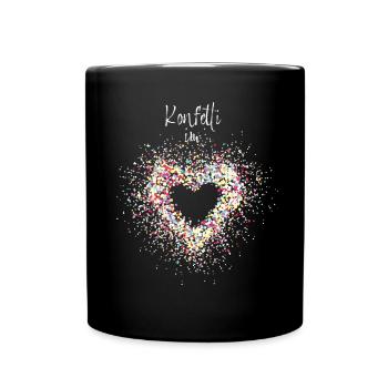 Konfetti im Herz Karneval Fastelovend Fasching - Tasse einfarbig - Schwarz - Vorne