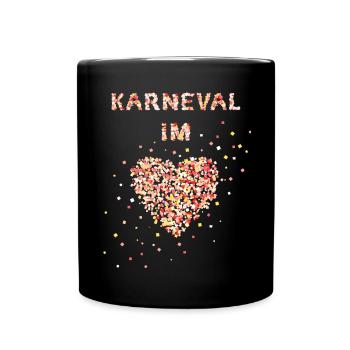 Karneval im Herzen Fasching Konfetti Kostümersatz - Tasse einfarbig - Schwarz - Vorne