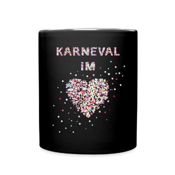 Karneval im Herzen Fastelovend Weiberfasnacht Narr - Tasse einfarbig - Schwarz - Vorne