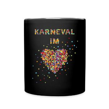 Karneval im Herzen Fastelovend Konfetti Jeck - Tasse einfarbig - Schwarz - Vorne