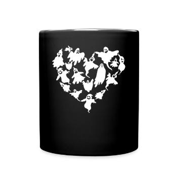 Halloween Heart with Ghosts Halloween Ghost Heart - Full Colour Mug - black - Front