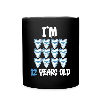 Ich bin 12 Jahre alt - Megalodon-Zahnhai 12. - Tasse einfarbig - Schwarz - Vorne