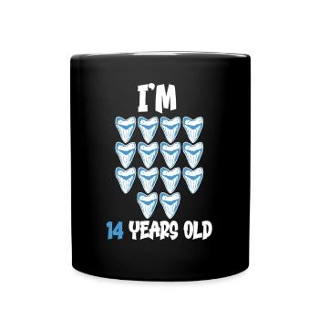 I am 14 years old - Megalodon tooth shark 14. - Full Colour Mug - black - Front