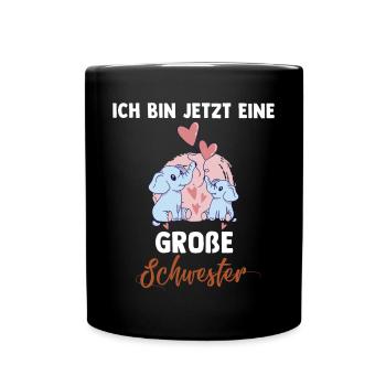 Große Schwester Elefanten Geschwister Schwestern - Tasse einfarbig - Schwarz - Vorne