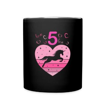 5th Birthday Girl Five 5 Years Horse Unicorn - Full Colour Mug - black - Front