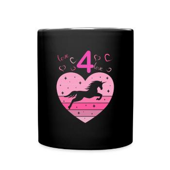 4. Geburtstag Mädchen vier 4 Jahre Pferd Unicorn - Tasse einfarbig - Schwarz - Vorne