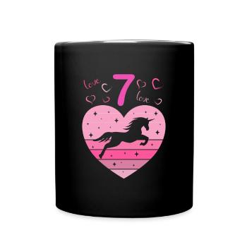 7ème anniversaire Fille Sept 7 ans Cheval Licorne - Mug uni - noir - Devant