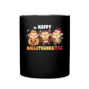 Happy Hallothanksmas Affe Weihnachts Affen - Tasse einfarbig - Schwarz - Vorne