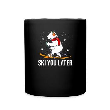 Skifahrer Ski Fahren Winter Schnee Bär Spruch - Tasse einfarbig - Schwarz - Vorne