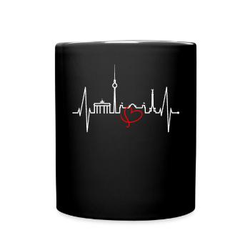 Berlin Skyline Herzschlag Herz Liebe Love Berliner - Tasse einfarbig - Schwarz - Vorne