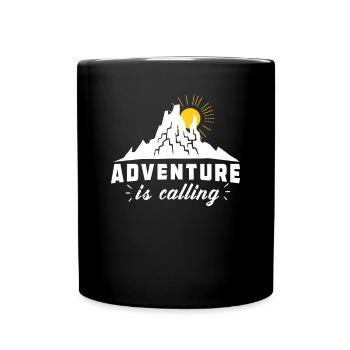 Das Abenteuer ruft - Tasse einfarbig - Schwarz - Vorne