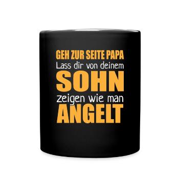 Papa Lass Von Deinem Sohn Zeigen Wie Man Angelt - Tasse einfarbig - Schwarz - Vorne