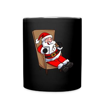 Weihnachtsmann isst Plätzchen - Tasse einfarbig - Schwarz - Vorne