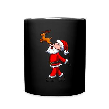 Weihnachtsmann Rentier - Tasse einfarbig - Schwarz - Vorne