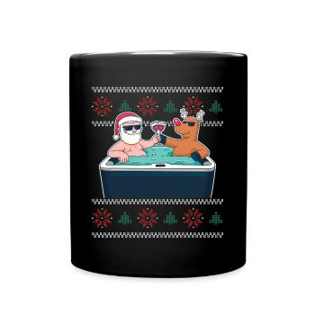 Ugly Xmas Sweater Reindeer Santa Claus - Full Colour Mug - black - Front
