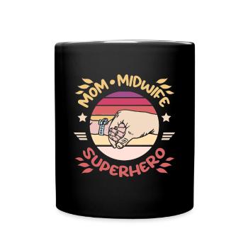 Maman sage-femme super-héroïne - Mug uni - noir - Devant