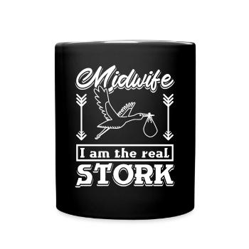 Midwife I am the real stork - Tasse einfarbig - Schwarz - Vorne
