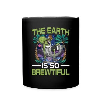Lustiger Betrunkener Außerirdische mit einem Bier - Tasse einfarbig - Schwarz - Vorne