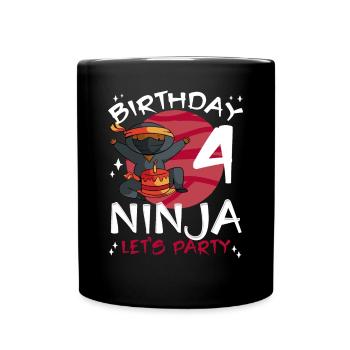 Cute Ninja for 4th Birthday - Full Colour Mug - black - Front