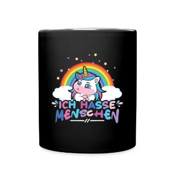Ich hasse Menschen Einhorn - Tasse einfarbig - Schwarz - Vorne