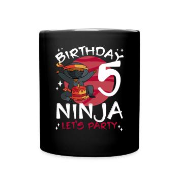 Cute Ninja for 5th Birthday - Full Colour Mug - black - Front