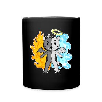 Cat Cat Breed Devon Rex - Angel and Devil - Full Colour Mug - black - Front