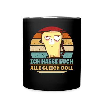 Retro Lustig Katze Katzenliebhaber Ironischer - Tasse einfarbig - Schwarz - Vorne