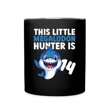 Ce petit chasseur de mégalodon a 14 ans - - Mug uni - noir - Devant