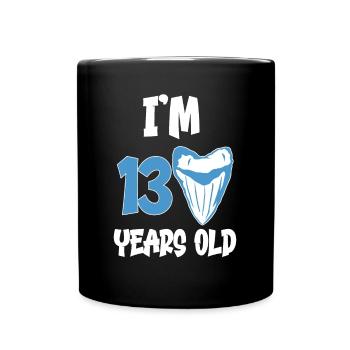I am 14 years old - Megalodon tooth shark 14. - Full Colour Mug - black - Front