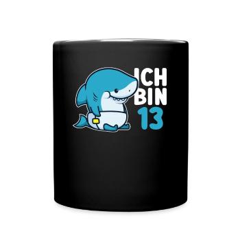 Ich Bin 13 - 13. Geburtstag Hai Haifisch - Tasse einfarbig - Schwarz - Vorne