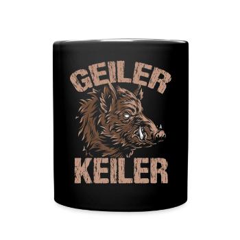 Geiler Keiler | Lustiges Wildschwein Jagd - Tasse einfarbig - Schwarz - Vorne