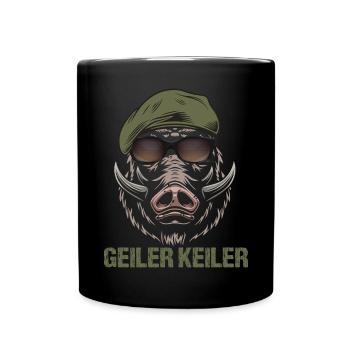 Geiler Keiler | Lustiges Wildschwein Jagd - Tasse einfarbig - Schwarz - Vorne