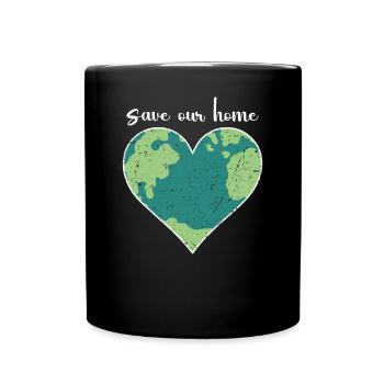 Rette Unser Heimat Herz Planet Erde Recycling Müll - Tasse einfarbig - Schwarz - Vorne
