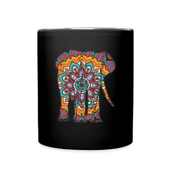 Mandala Elefant Geometre Muster - Tasse einfarbig - Schwarz - Vorne