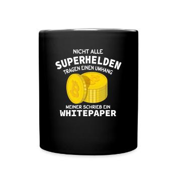 Bitcoin Satoshi Nakamoto Superheld Crypto - Tasse einfarbig - Schwarz - Vorne